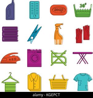 Laundry icons doodle set Stock Vector