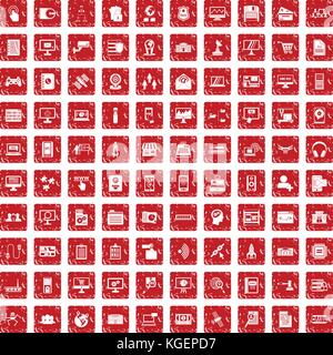 100 database icons set grunge red Stock Vector