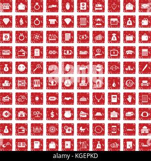 100 deposit icons set grunge red Stock Vector