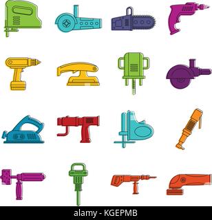 Electric tools icons doodle set Stock Vector