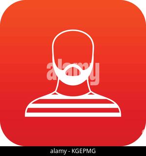 Bearded man in prison garb icon digital red Stock Vector