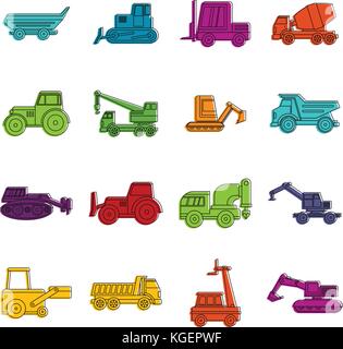 Building vehicles icons doodle set Stock Vector