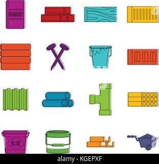 Building materials icons doodle set Stock Vector