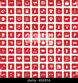 100 different gestures icons set grunge red Stock Vector