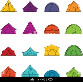 Tent forms icons doodle set Stock Vector