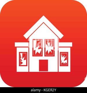House with broken windows icon digital red Stock Vector