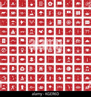 100 dish icons set grunge red Stock Vector