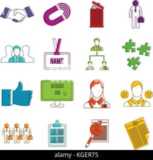 Human resource management icons doodle set Stock Vector