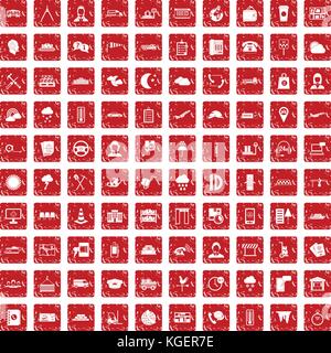 100 dispatcher icons set grunge red Stock Vector