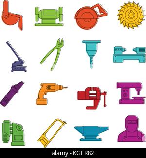 Metal working icons doodle set Stock Vector
