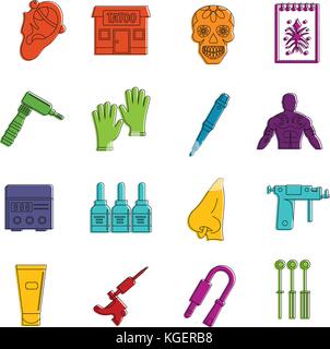 Tattoo parlor icons doodle set Stock Vector