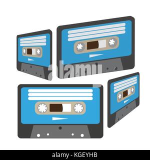 vector illustration of four analor music or data magnetic cassette tapes from random angles isolated on white Stock Vector