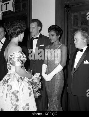 Queen Elizabeth II with singer Eartha Kitt and other performers