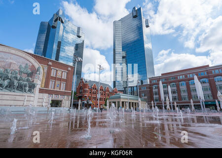 FORT WORTH, TX - May 12: Water fountains in Sundance Square in Fort Worth, Texas on May 12, 2017. Stock Photo