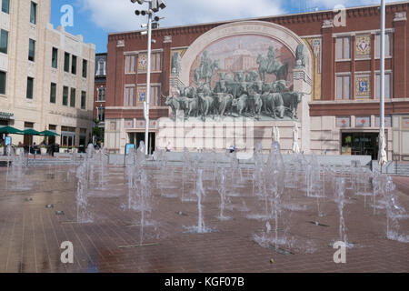 FORT WORTH, TX - May 12: Water fountains in Sundance Square in Fort Worth, Texas on May 12, 2017. Stock Photo