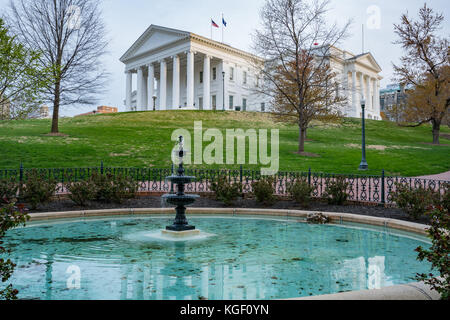 Morning at the Virginia state capitol building in Richmond with fountain in the foreground. Stock Photo