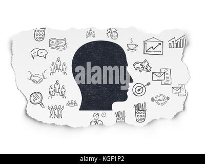 Business concept: Head on Torn Paper background Stock Photo