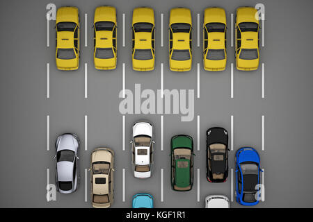 taxi traffic ahead of the rest of the cars. 3d rendering Stock Photo