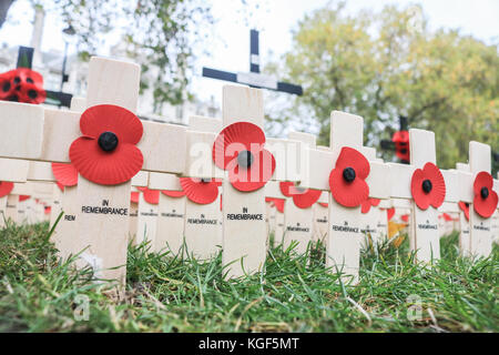 London, UK. 7th Nov, 2017. Volunteers plant thousands of crosses at the British Legion field of Remembrance at Westminster Abbey to commemorate the fallen British and Commonwealth soldiers of past conflicts which will be officially opened by HRH Prince Harry on 9 November Credit: amer ghazzal/Alamy Live News Stock Photo