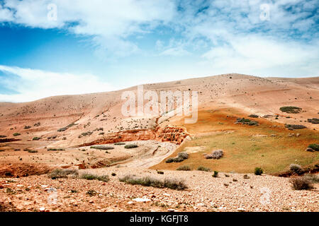 Sahara Desert Sand Dunes Against Blue Sky in Morocco Stock Photo