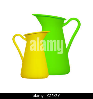 Storage for liquids - Green and yellow jug ewer on a white background. Isolated Stock Photo