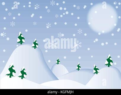 Illustration of Winter Background, Christmas tree on winter Background with snowflake falling, for chirstmas background concept-Vector Illustration Stock Vector