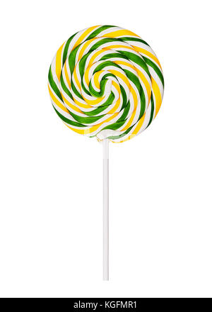 Round spiral lollipop with a combination of yellow, green and white isolated Stock Photo