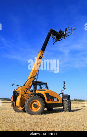 SALO, FINLAND - AUGUST 21, 2015: Cat TH407C Telescopic handler on display at setting up of Puontin Peltopaivat Agricultural Harvesting and Cultivating Stock Photo