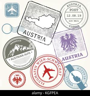 Travel stamps set - Austria, Vienna and Alps journey Stock Vector