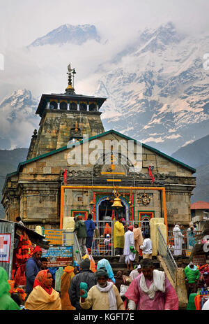 Kedarnath Temple is a Hindu temple dedicated to Lord Shiva. It is on the Garhwal Himalayan range near the Mandakini river in Kedarnath, Uttarakhand Stock Photo