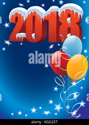 New Year 2018 decoration on white winter background with balloons. Stock Vector