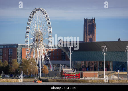 Liverpool pierhead waterfront The ferris wheel at the Albert Dock. Stock Photo