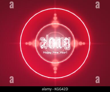 happy new year 2018 in bokeh and lens flare pattern on summer orange background. vector Stock Vector