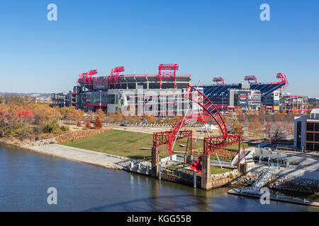 The Nissan Stadium, Nashville,Tennessee, USA. Alice Aycock's sculpture Ghost Ballet for the East Bank Machineworks is in the foreground. Stock Photo