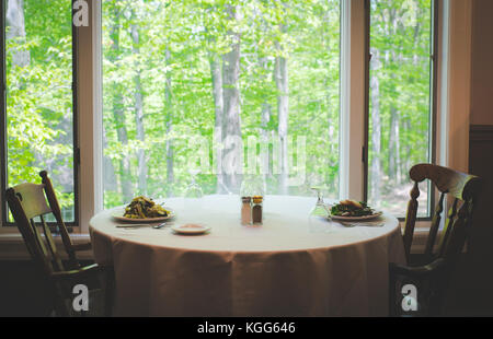 A table is set up at a restaurant in the United States Stock Photo