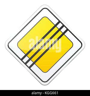 Road yellow sign on white background. Road traffic control.Lane usage. Stop and yield. Regulatory sign. Street. Stock Vector