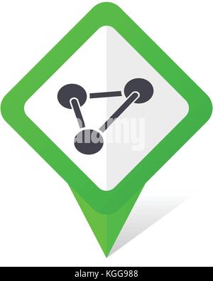 Chemistry green square pointer web and mobile phone vector icon in eps 10 on white background with shadow Stock Vector