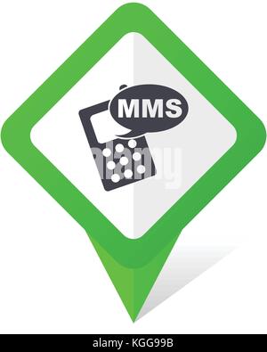 Mms green square pointer web and mobile phone vector icon in eps 10 on white background with shadow Stock Vector