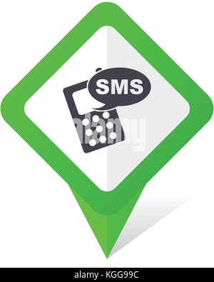 Sms green square pointer web and mobile phone vector icon in eps 10 on white background with shadow Stock Vector