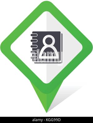 Address book green square pointer web and mobile phone vector icon in eps 10 on white background with shadow Stock Vector