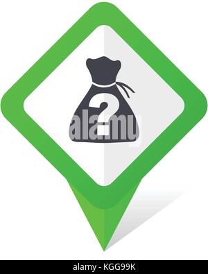 Riddle green square pointer web and mobile phone vector icon in eps 10 on white background with shadow Stock Vector