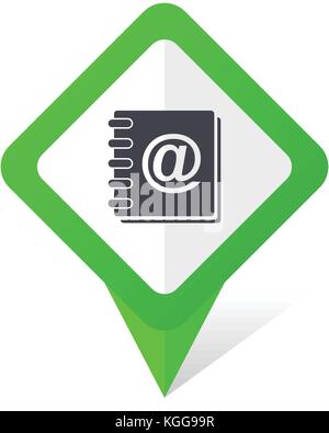 Address book green square pointer web and mobile phone vector icon in eps 10 on white background with shadow Stock Vector