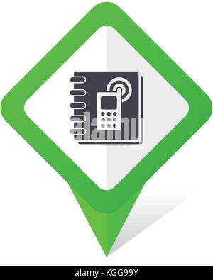 Phonebook green square pointer web and mobile phone vector icon in eps 10 on white background with shadow Stock Vector