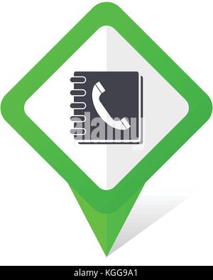 Phonebook green square pointer web and mobile phone vector icon in eps 10 on white background with shadow Stock Vector