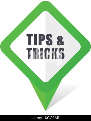 Tips tricks green square pointer web and mobile phone vector icon in eps 10 on white background with shadow Stock Vector