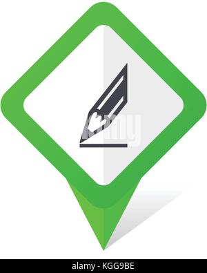 Pencil green square pointer web and mobile phone vector icon in eps 10 on white background with shadow Stock Vector