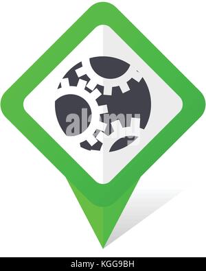 Gear green square pointer web and mobile phone vector icon in eps 10 on white background with shadow Stock Vector