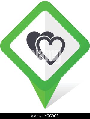 Love green square pointer web and mobile phone vector icon in eps 10 on white background with shadow Stock Vector