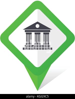 Museum green square pointer web and mobile phone vector icon in eps 10 on white background with shadow Stock Vector