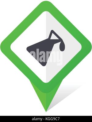 Chemistry green square pointer web and mobile phone vector icon in eps 10 on white background with shadow Stock Vector
